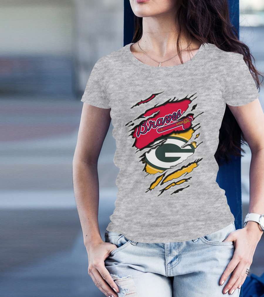 Braves Packers Torn Logo Mashup T-Shirt