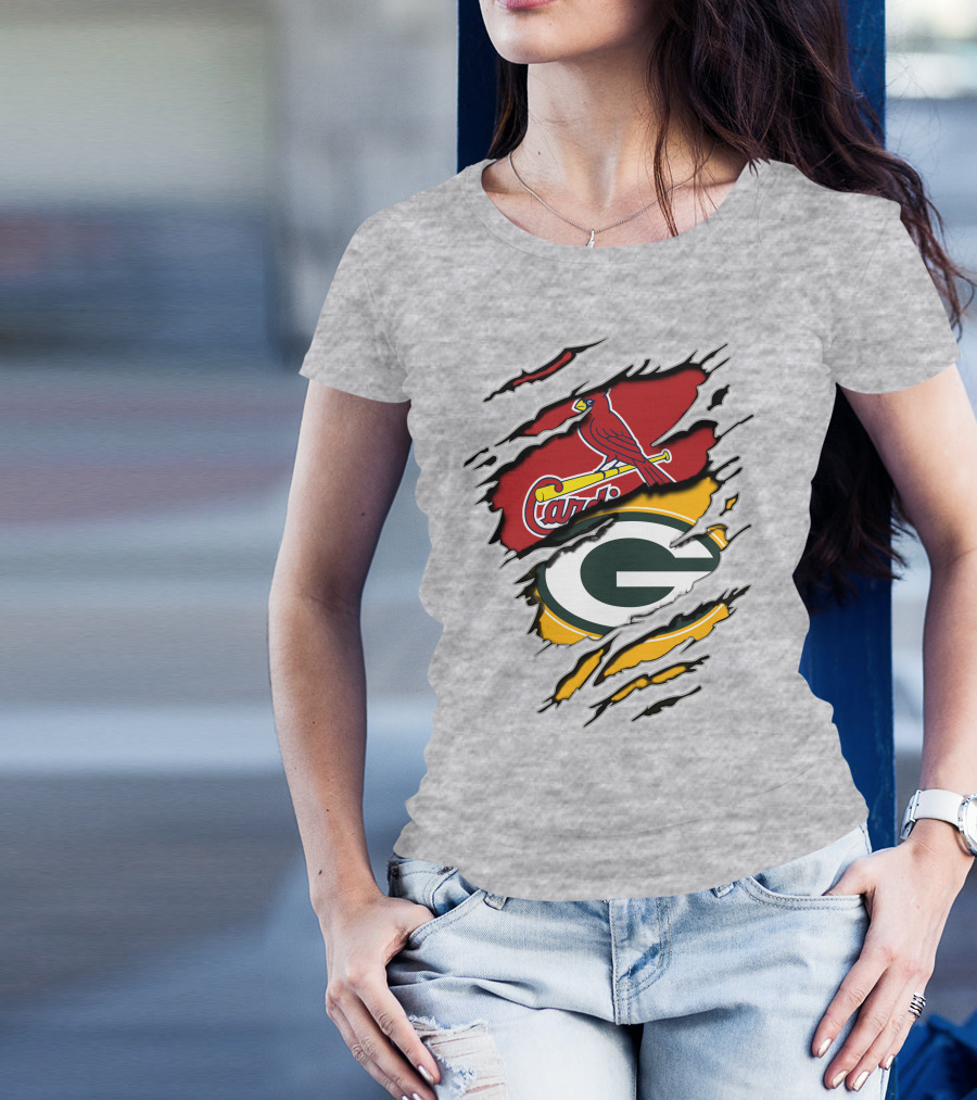 Green Bay Packers And St. Louis Cardinals Logo Fusion T-Shirt