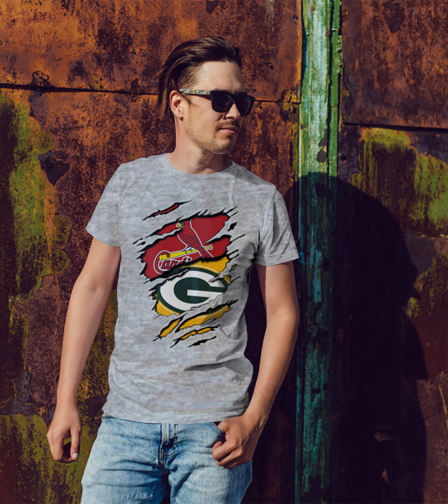 Green Bay Packers And St. Louis Cardinals Logo Fusion T-Shirt