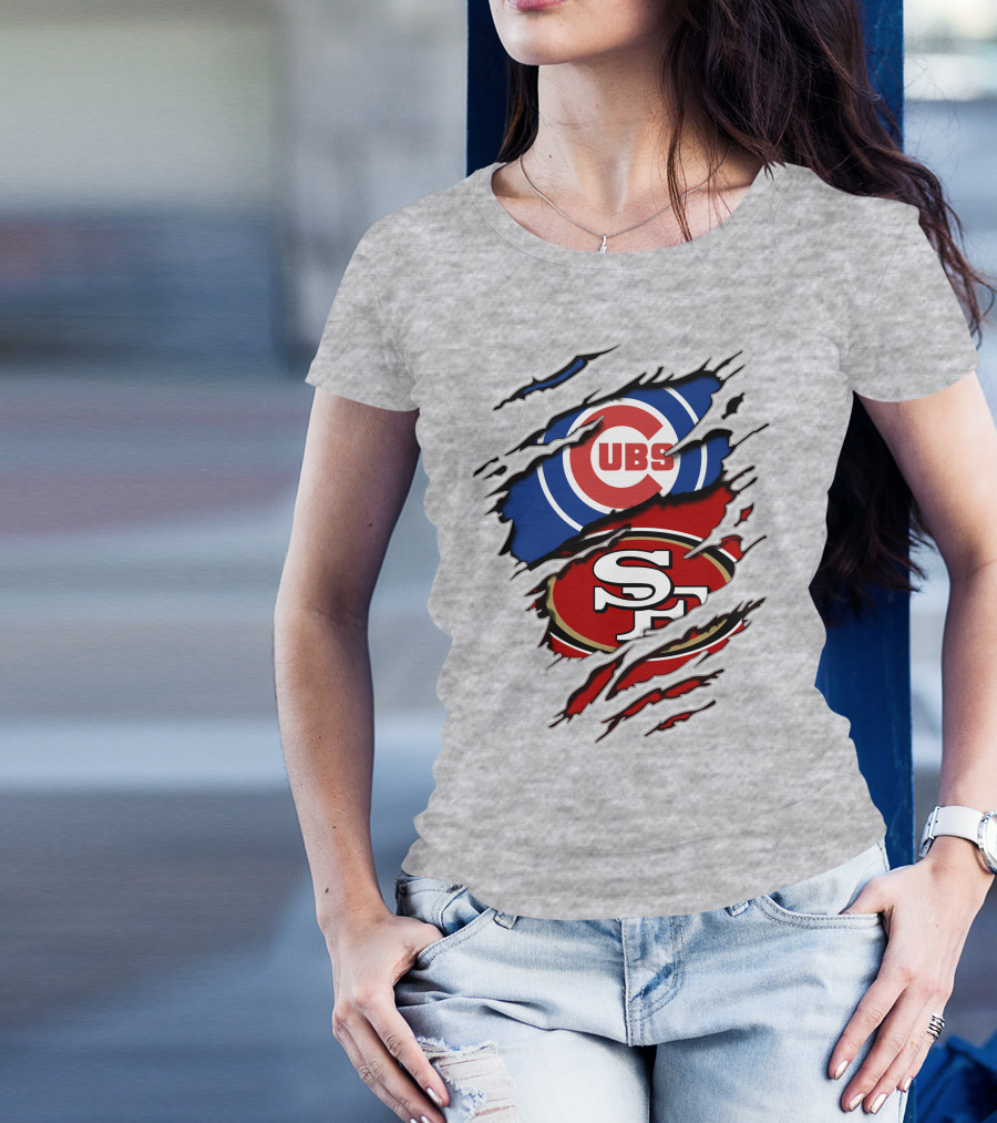Cubs 49ers Logo Mashup Ripped T-Shirt