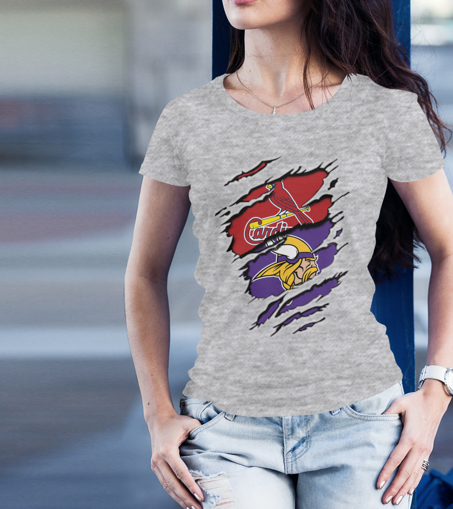 Minnesota Vikings And Arizona Cardinals Logo Crossover T-Shirt