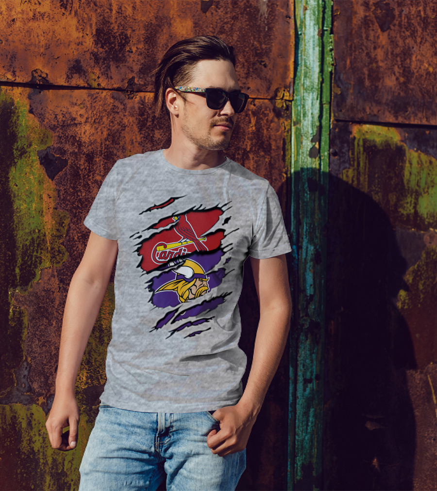 Minnesota Vikings And Arizona Cardinals Logo Crossover T-Shirt