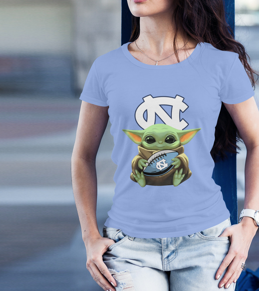Baby Yoda UNC Tar Heels Football T-Shirt