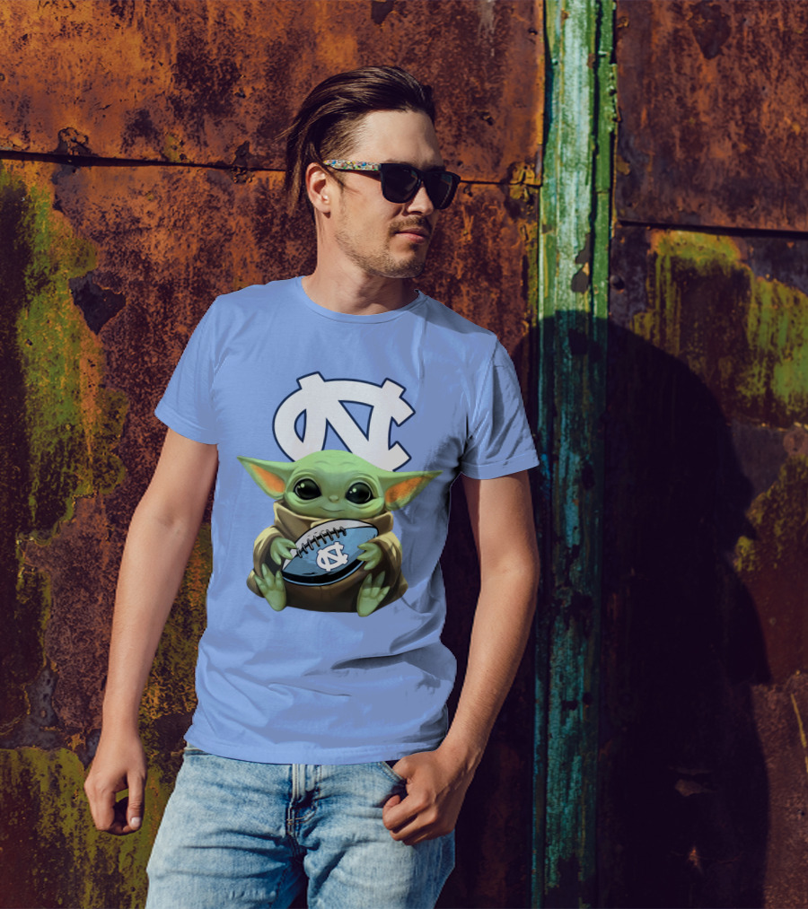 Baby Yoda UNC Tar Heels Football T-Shirt
