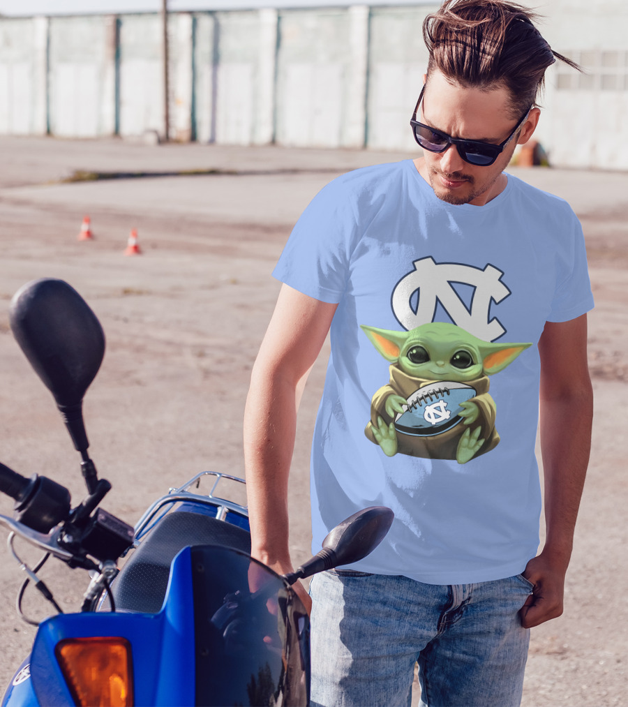 Baby Yoda UNC Tar Heels Football T-Shirt