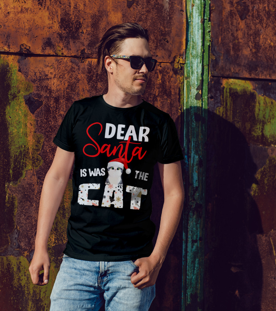Dear Santa Cute Cat In Santa Hat Holiday Christmas T-Shirt