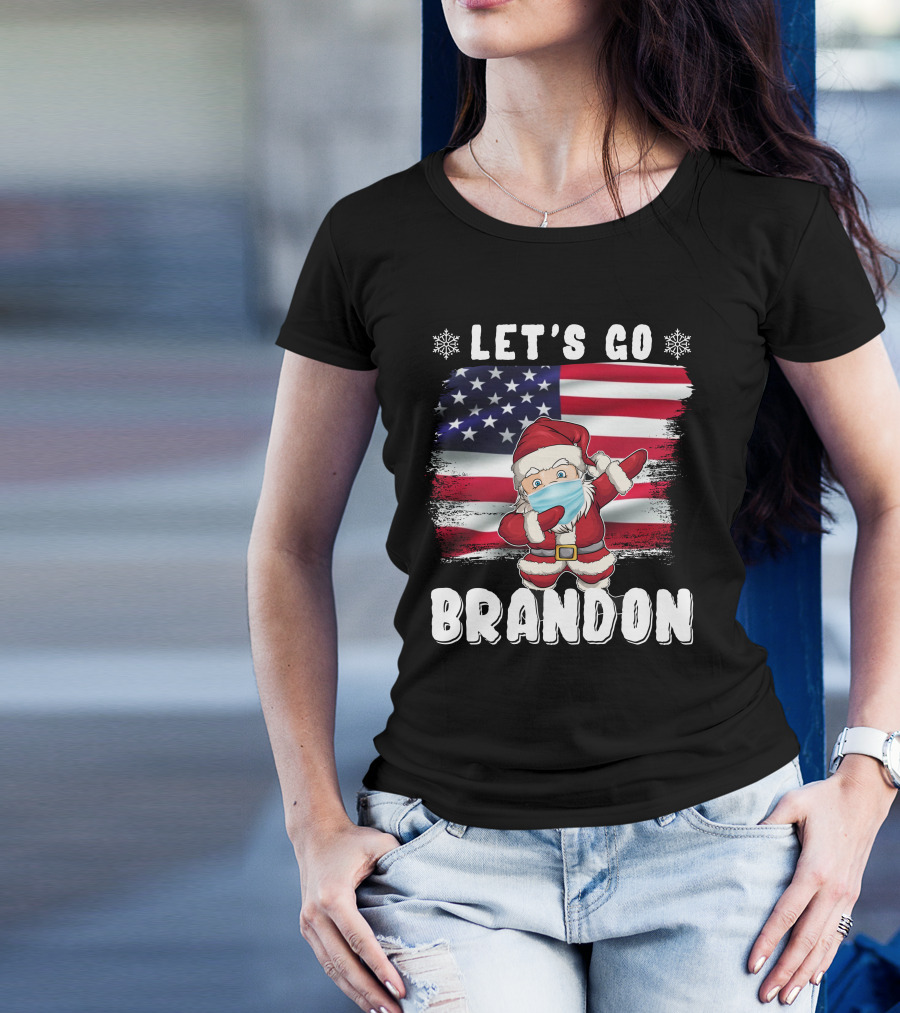 Let's Go Brandon Santa Mask American Flag Christmas T-Shirt
