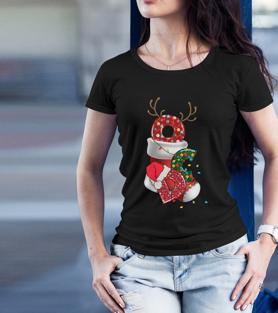 OCD Obsessive Christmas Disorder Reindeer Santa Hat Lights Stocking T-Shirt