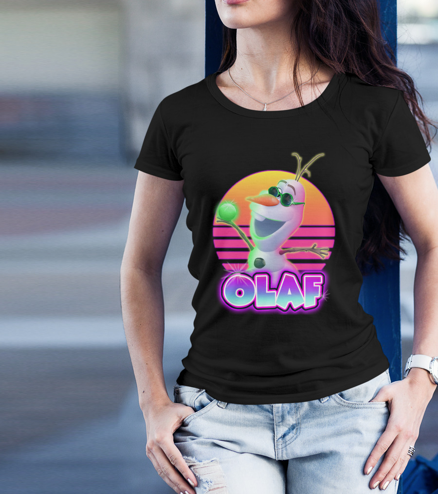 Olaf Retro Neon Sunset Glow With Sunglasses And Smile T-Shirt