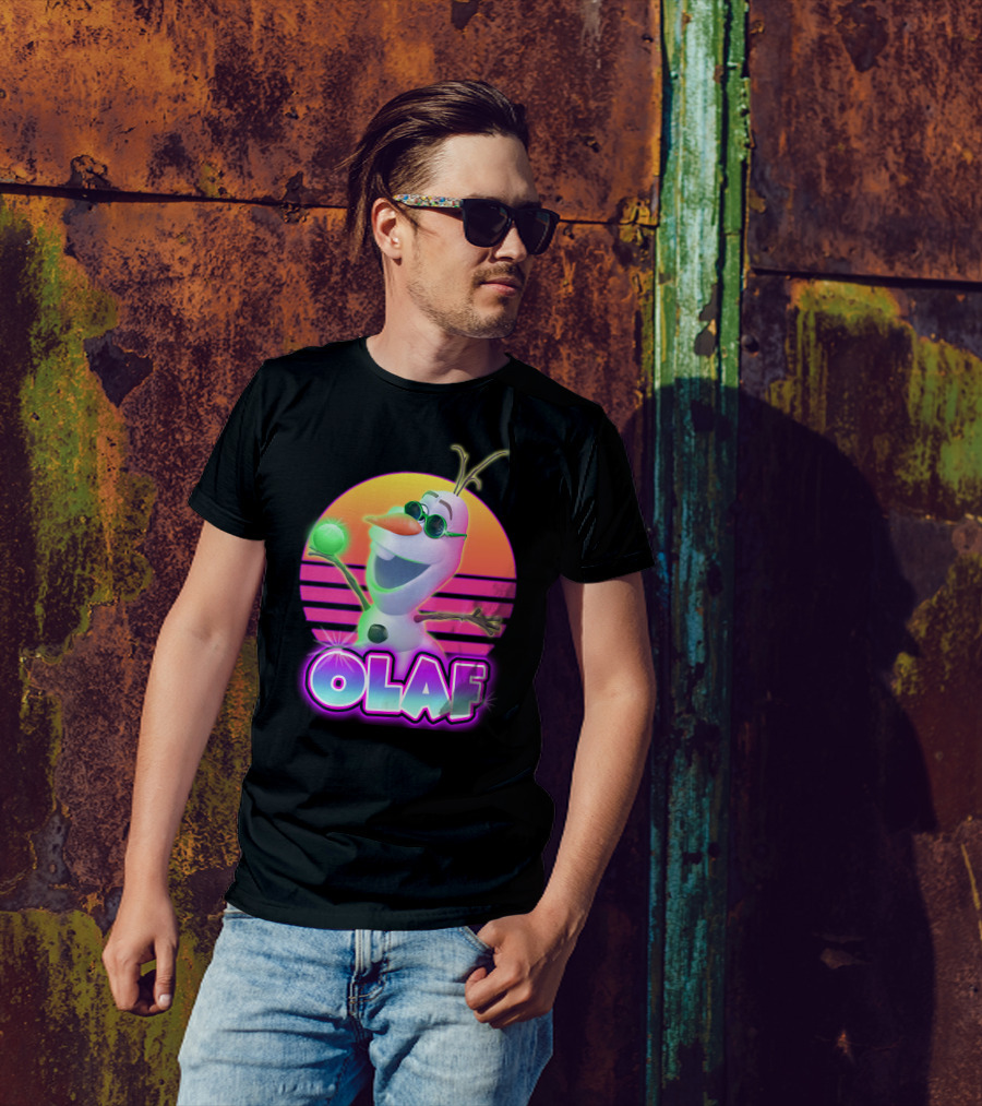Olaf Retro Neon Sunset Glow With Sunglasses And Smile T-Shirt