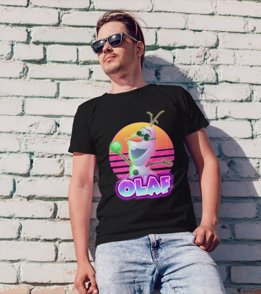 Olaf Retro Neon Sunset Glow With Sunglasses And Smile T-Shirt