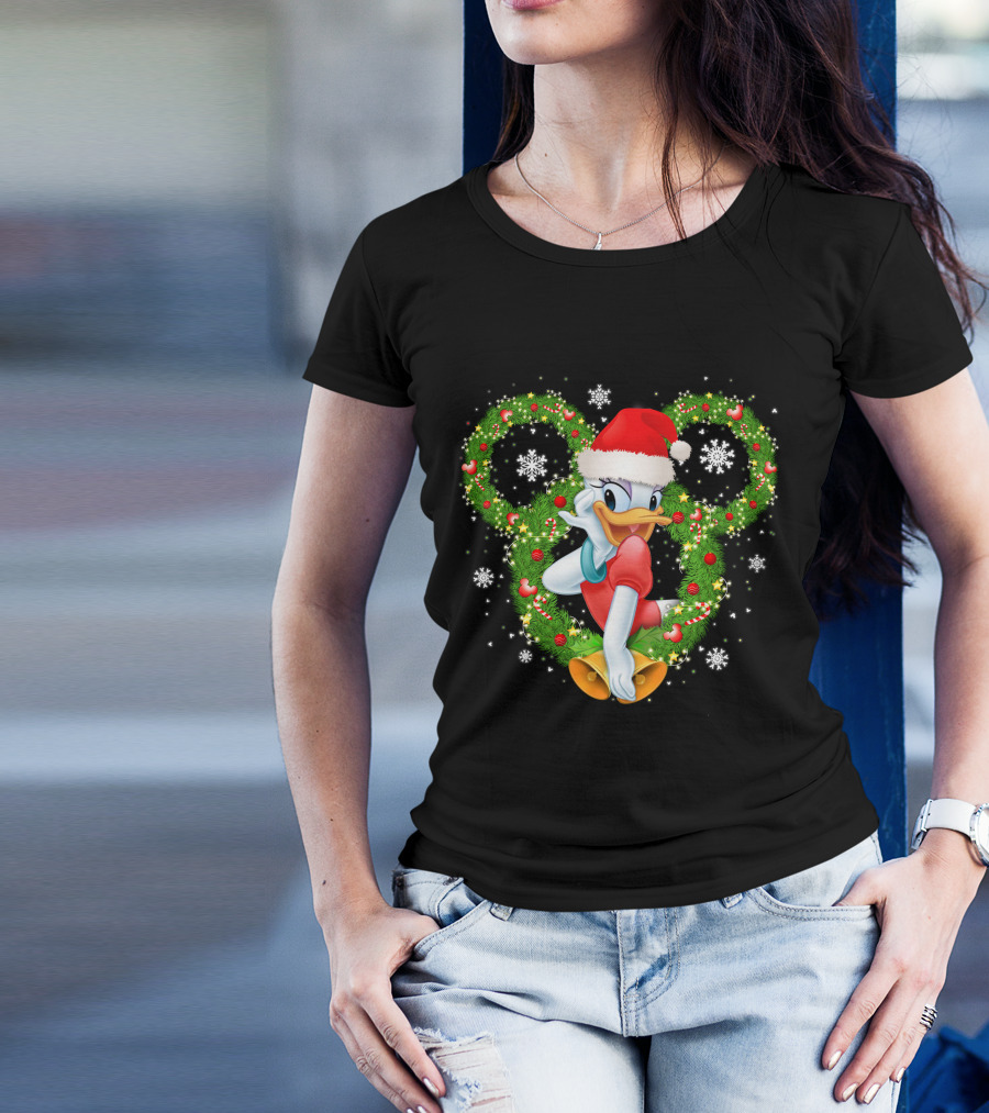 Daisy Duck Christmas Santa Hat Mickey Wreath Snowflakes T-Shirt