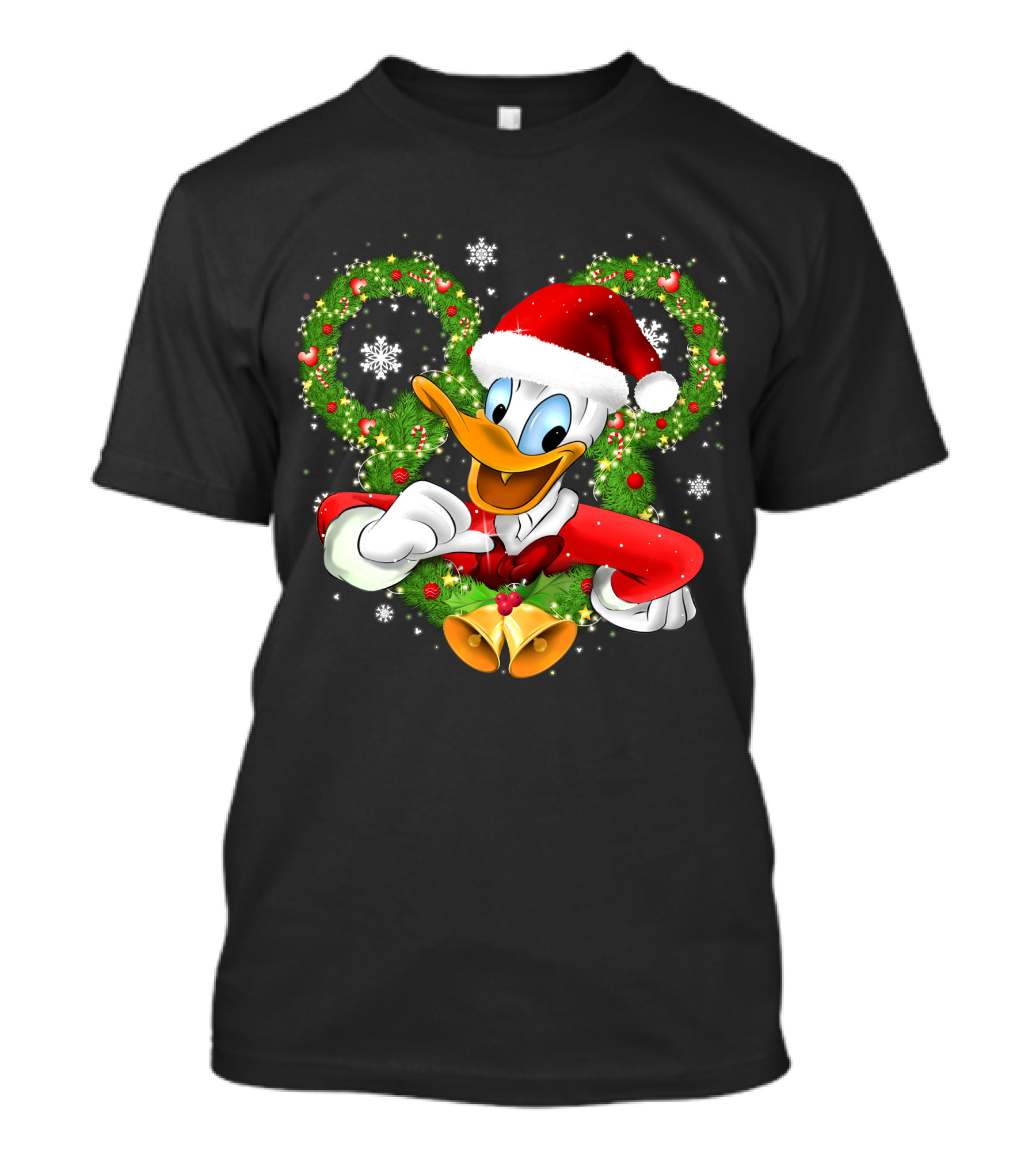 Santa Donald Duck Christmas Wreath Snowflakes T-Shirt