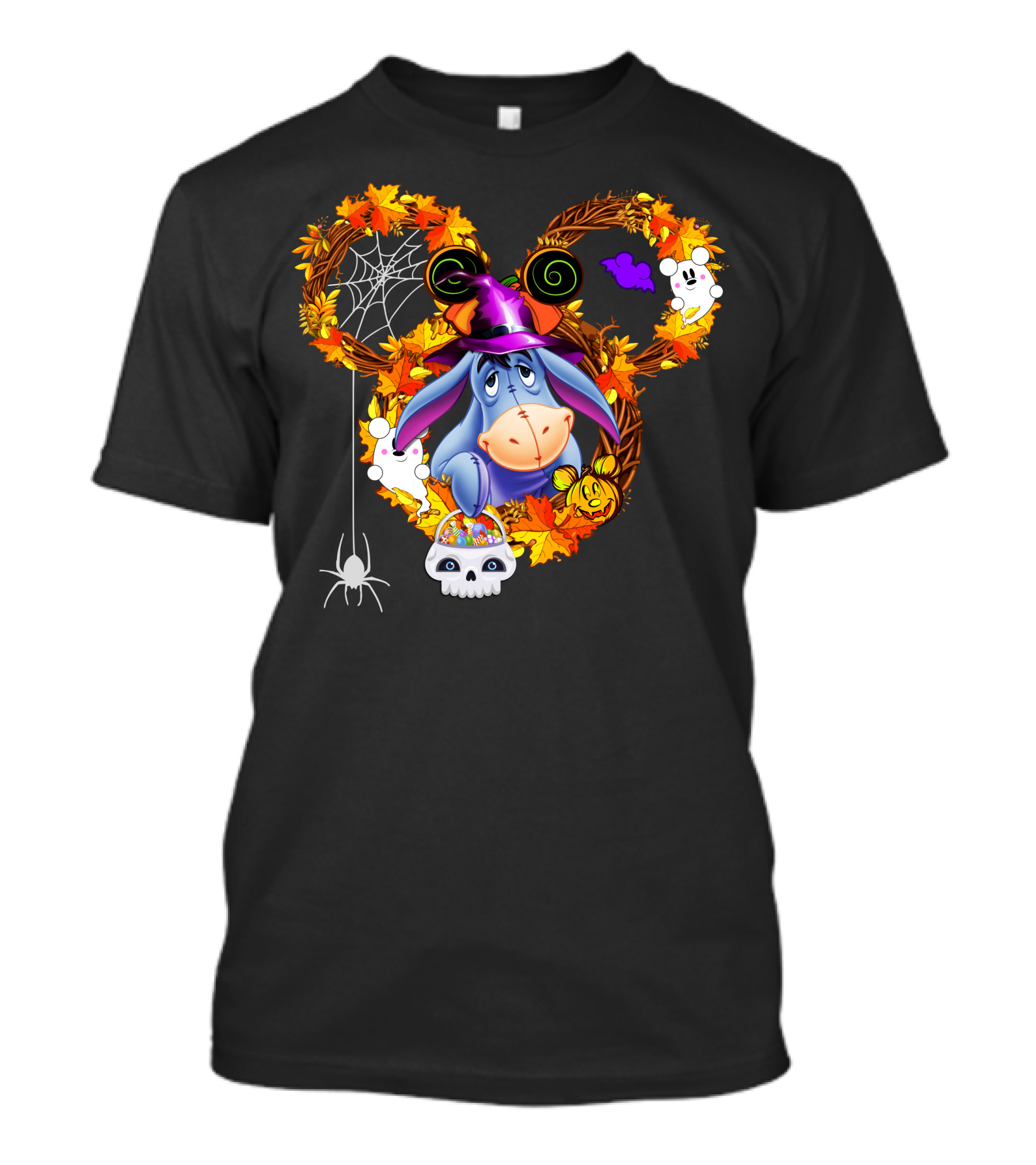 Eeyore Halloween Wreath With Witch Hat And Candy Skulls T-Shirt