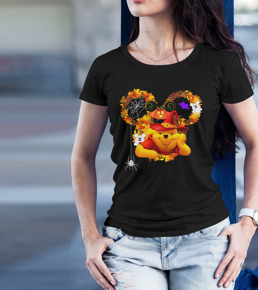 Pooh Halloween Witch Pumpkin Spider Ghosts Autumn Leaves T-Shirt