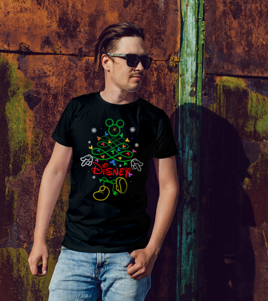 Disney Mickey Mouse Christmas Tree Neon Lights T-Shirt
