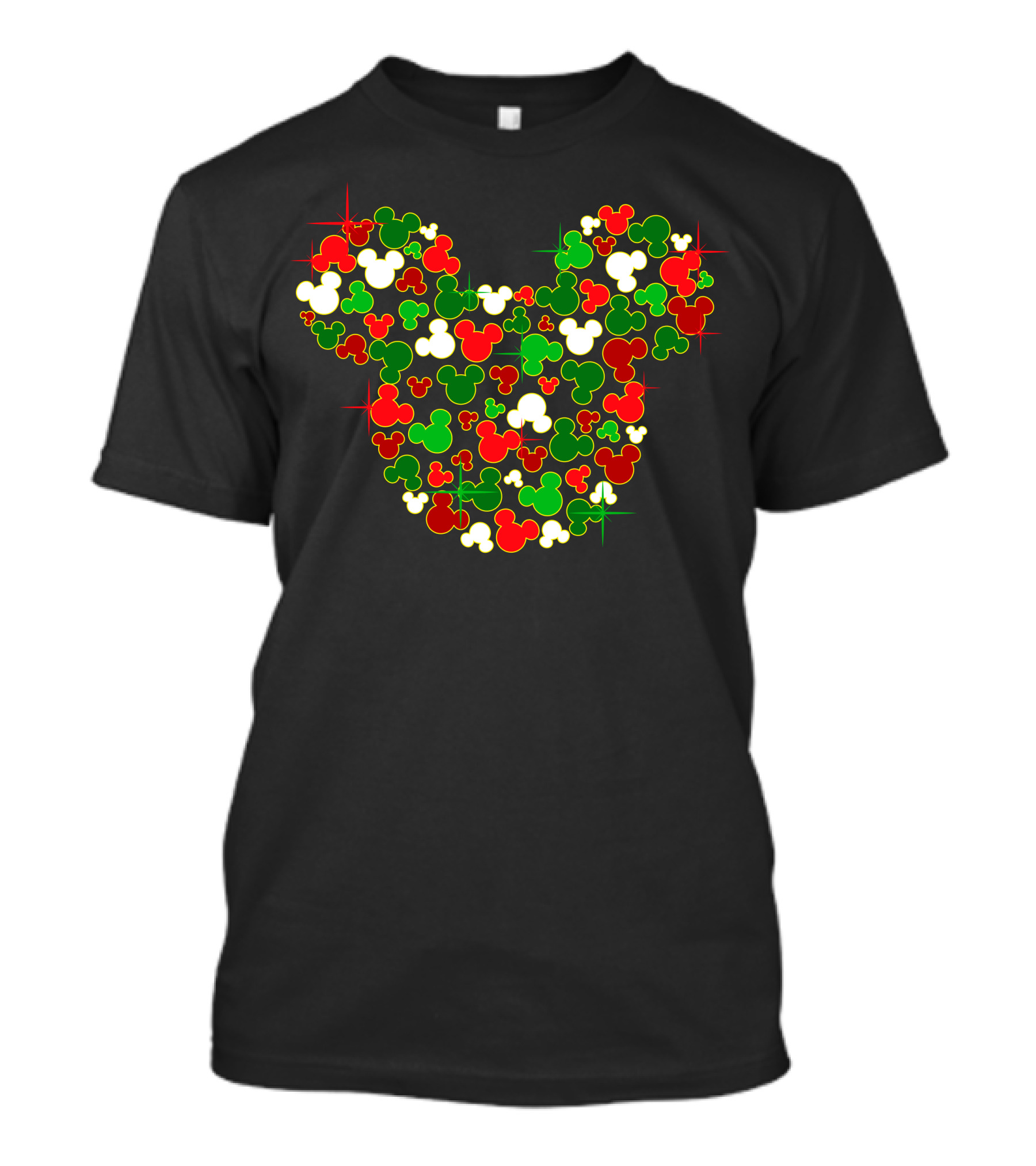Festive Mickey Icon Pattern In Red Green And White T-Shirt
