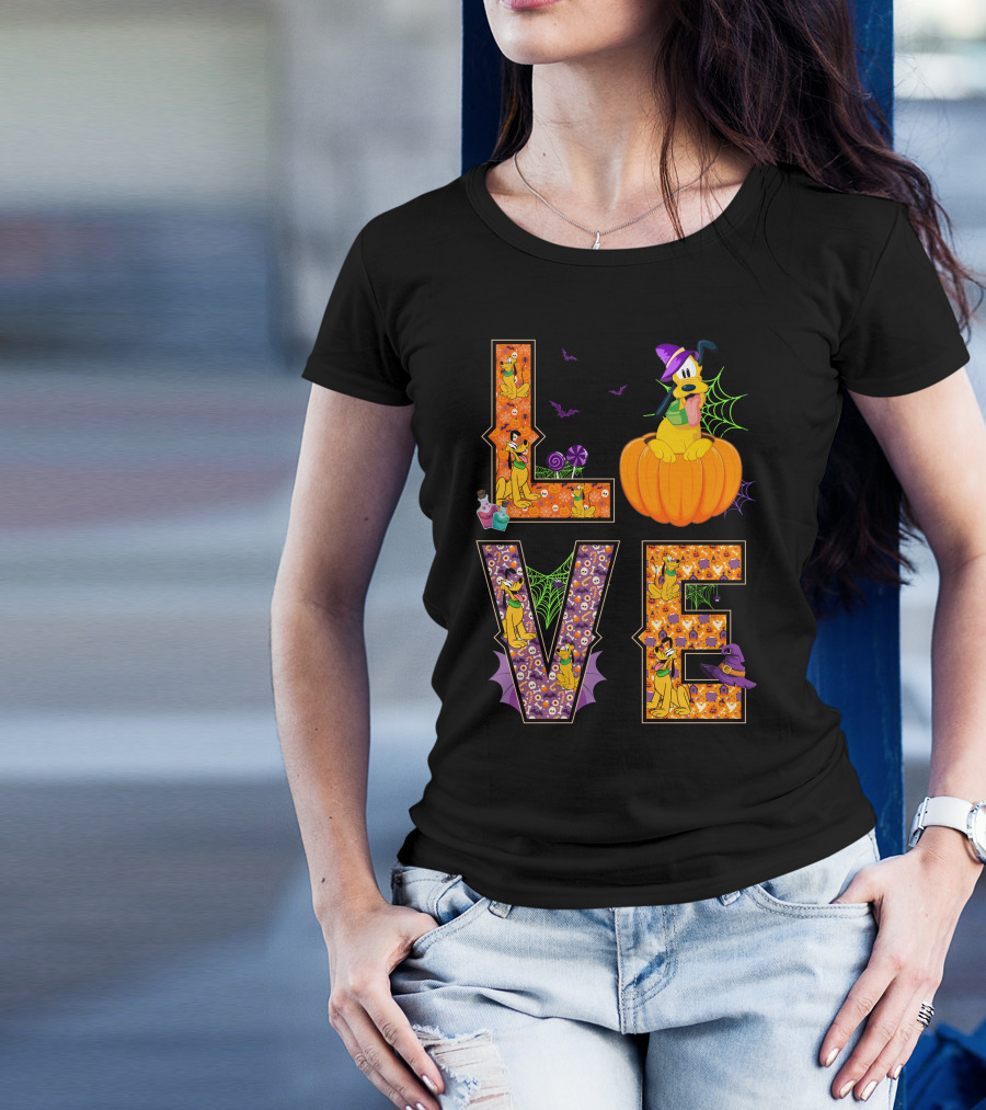 Love Halloween Pluto Pumpkin Hat Spiders Bats T-Shirt