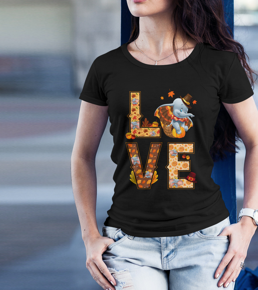 Love Dumbo Thanksgiving Autumn Theme T-Shirt