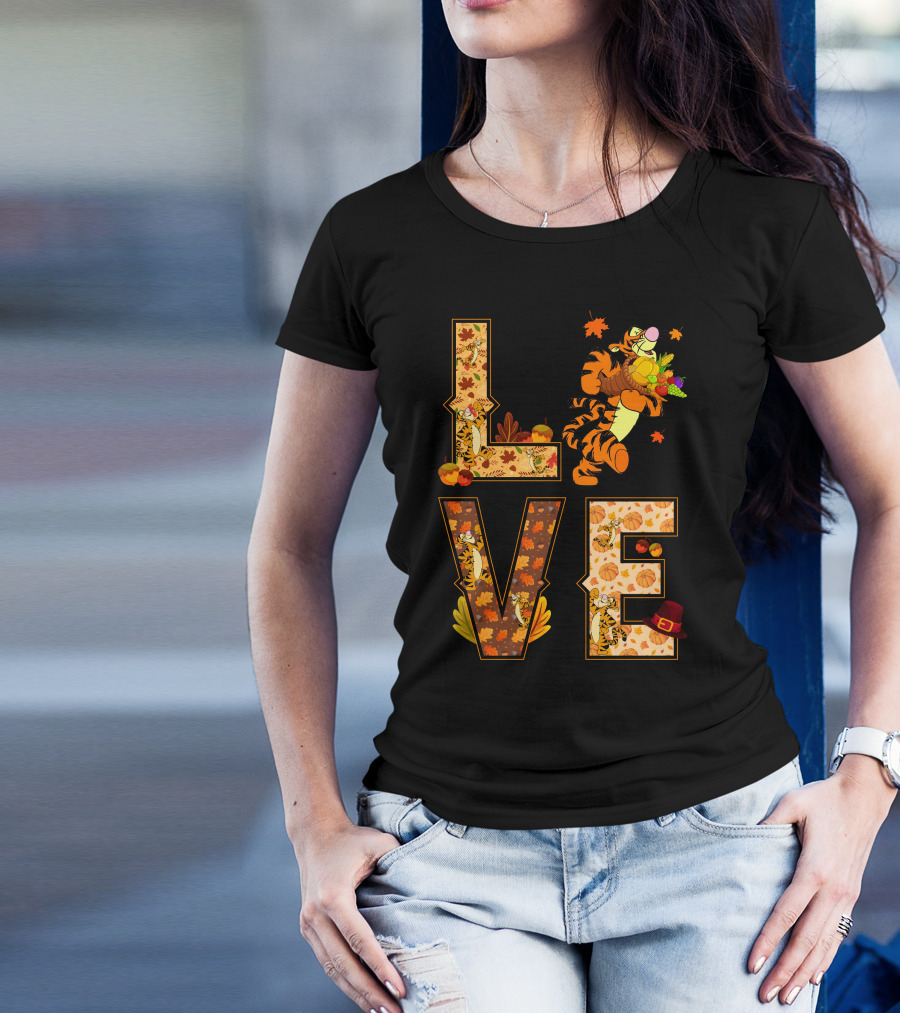 Love Tigger Thanksgiving Autumn Leaves T-Shirt