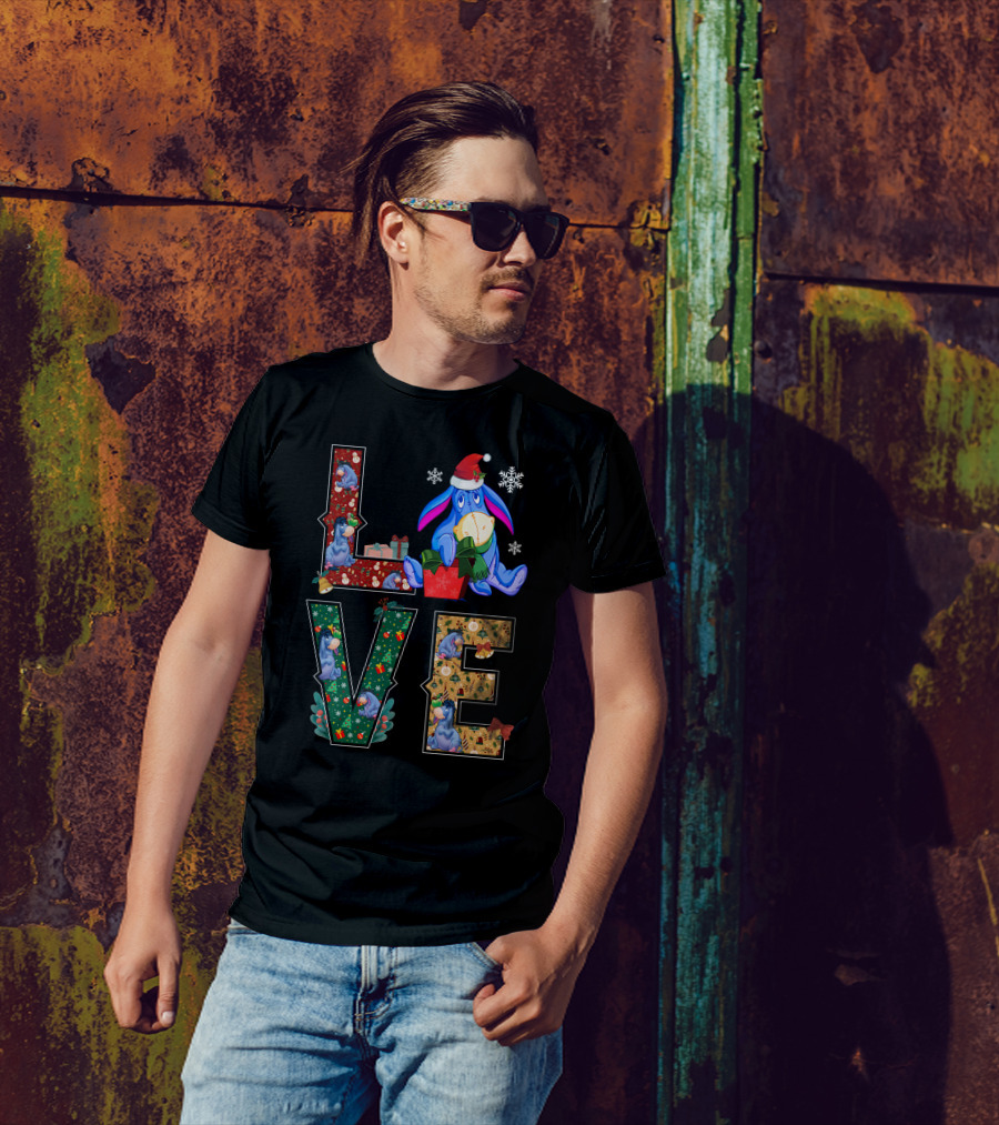 Eeyore Christmas Love Santa Hat Snowflakes T-Shirt