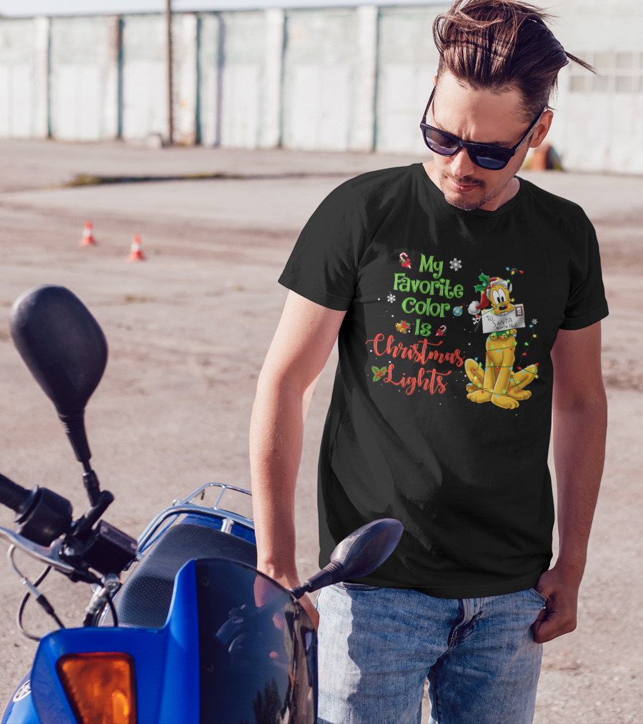 My Favorite Color Is Christmas Lights Pluto Santa Letter T-Shirt