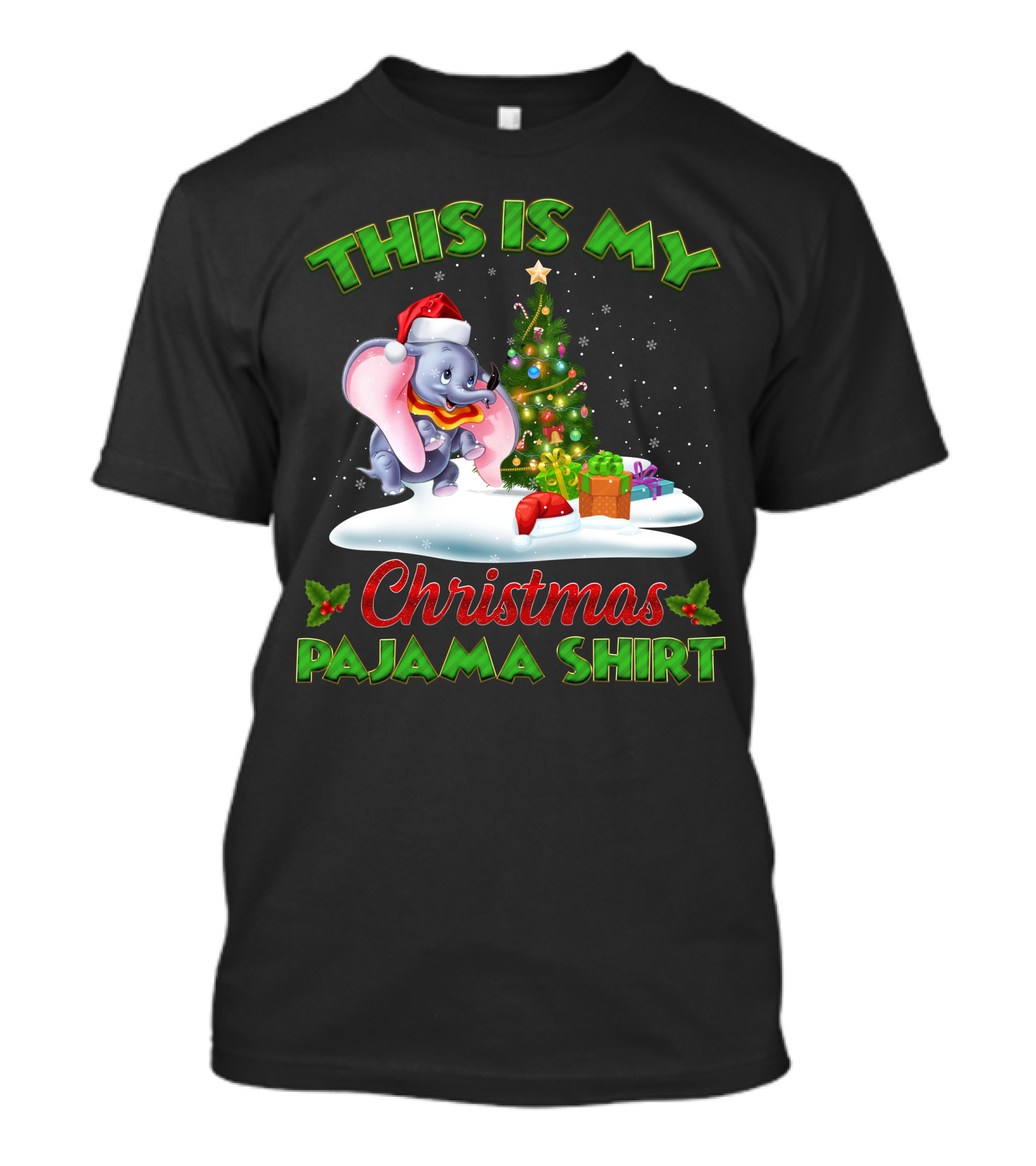 This Is My Christmas Pajama Shirt Dumbo Santa Hat Christmas Tree Presents T-Shirt