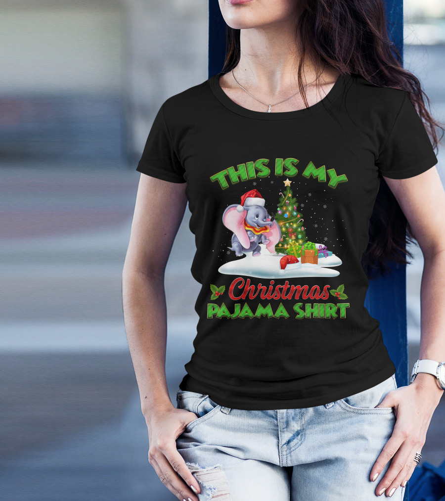 This Is My Christmas Pajama Shirt Dumbo Santa Hat Christmas Tree Presents T-Shirt