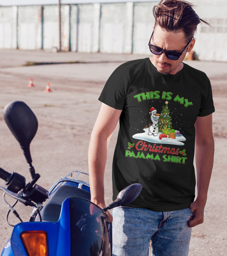 This Is My Christmas Pajama Shirt Holiday Olaf Santa Hat T-Shirt