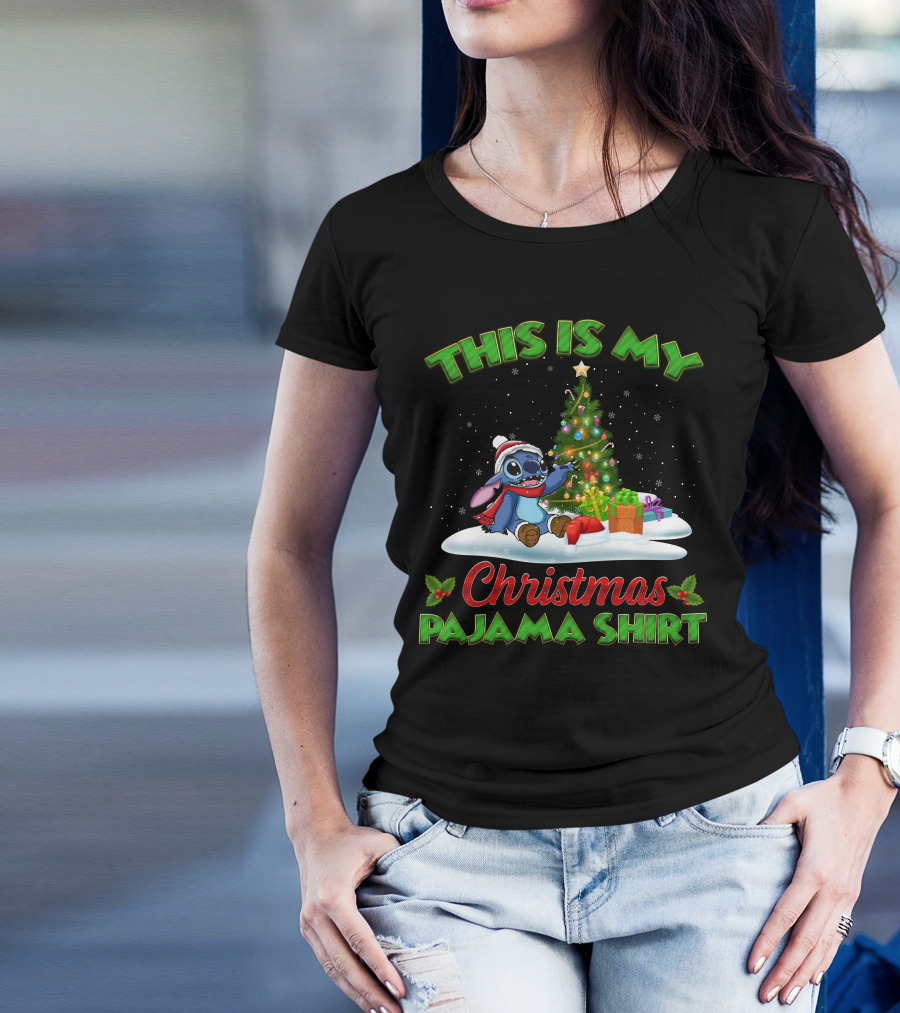 This Is My Christmas Pajama Shirt Stitch Tree Presents T-Shirt