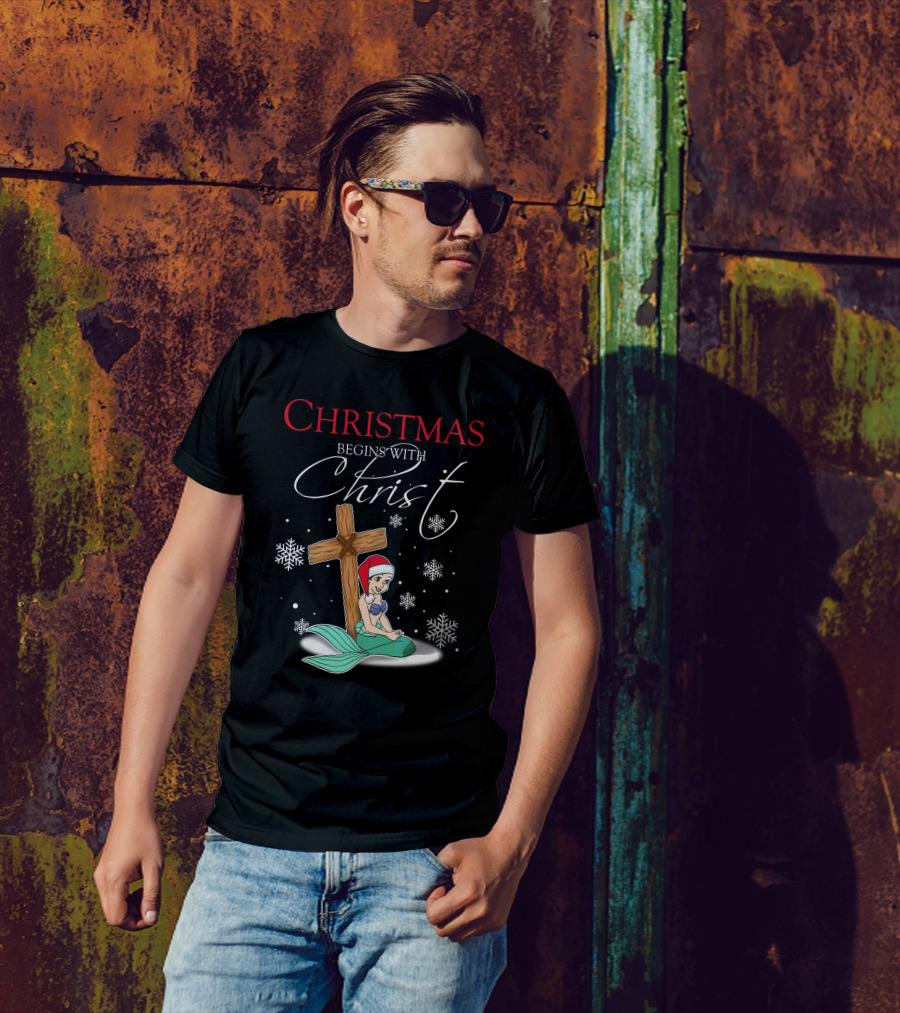 Christmas Begins With Christ Ariel Snowflakes T-Shirt