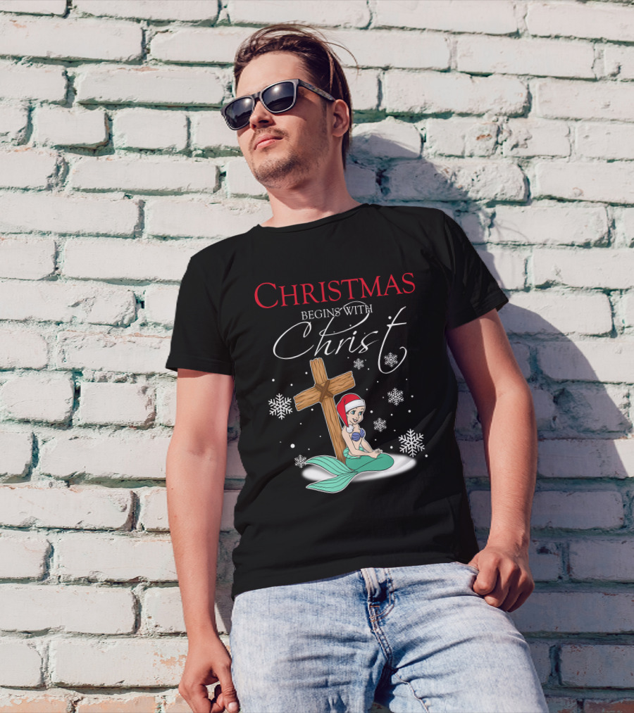 Christmas Begins With Christ Ariel Snowflakes T-Shirt