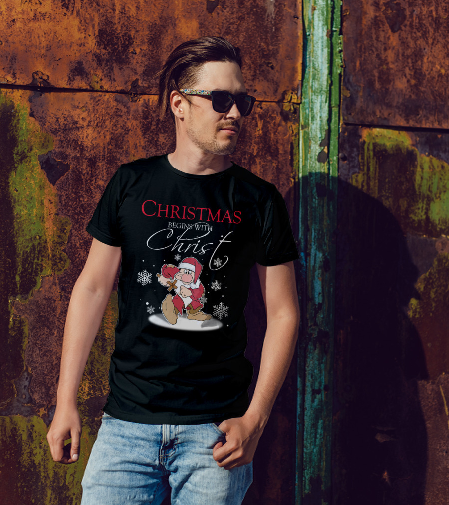 Christmas Begins With Christ Grumpy Santa Snowflakes T-Shirt