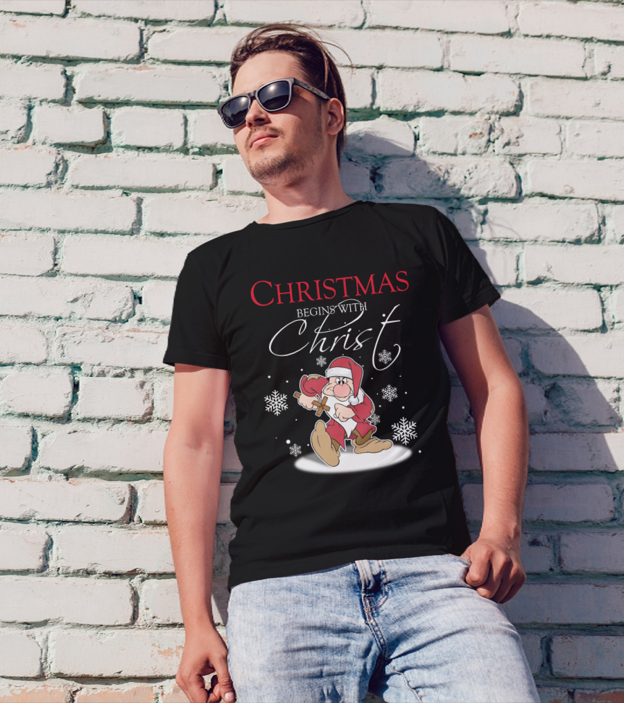 Christmas Begins With Christ Grumpy Santa Snowflakes T-Shirt