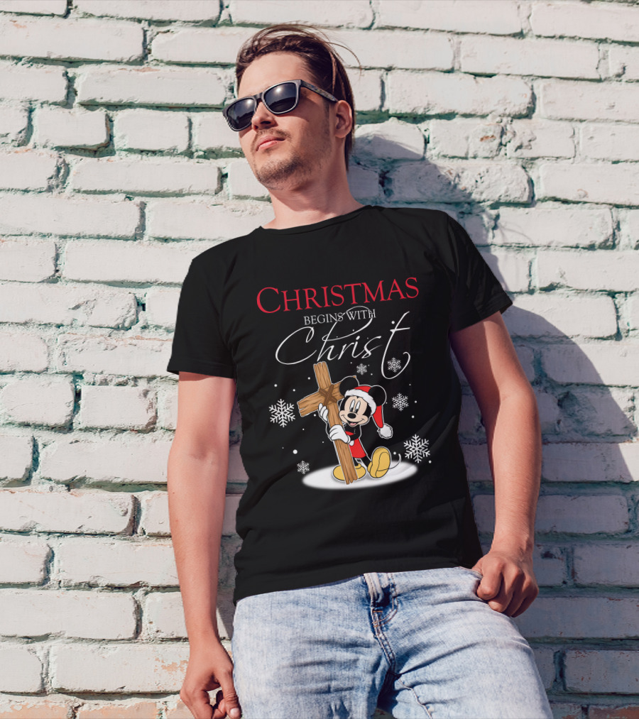 Christmas Begins With Christ Mickey Mouse Snowflakes T-Shirt