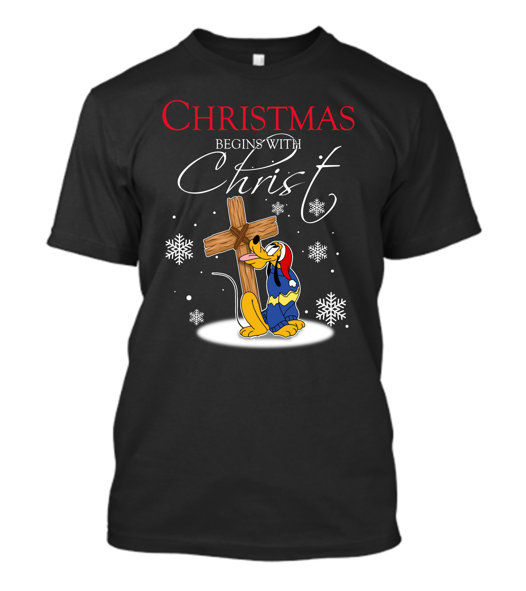 Christmas Begins With Christ Pluto Snowflakes Cross T-Shirt