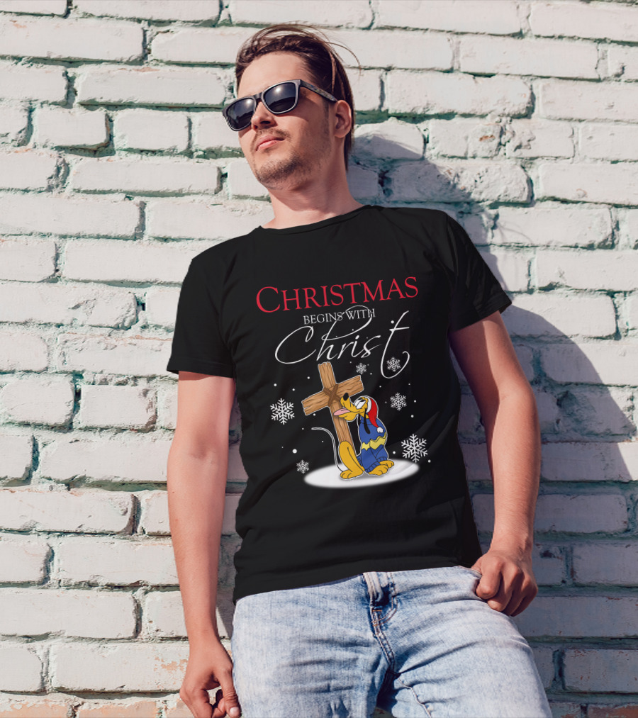 Christmas Begins With Christ Pluto Snowflakes Cross T-Shirt