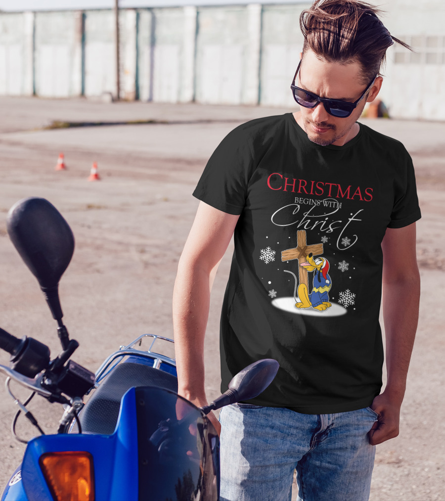 Christmas Begins With Christ Pluto Snowflakes Cross T-Shirt