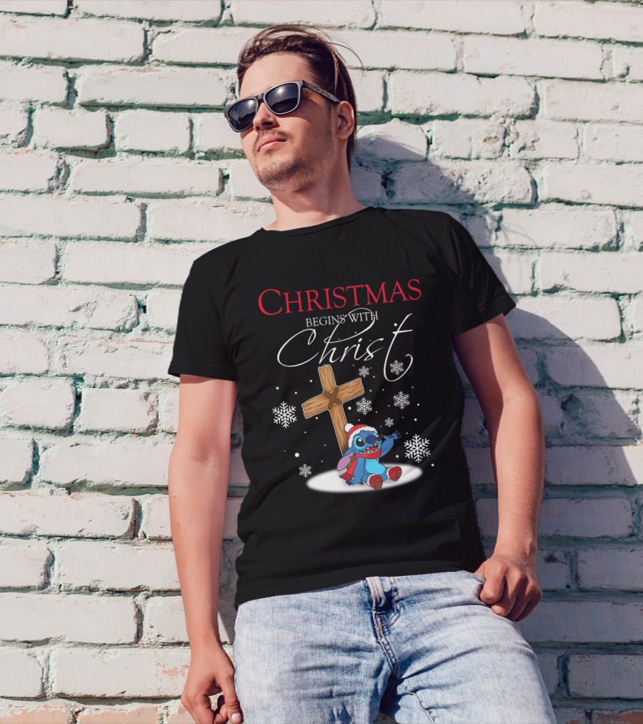 Christmas Begins With Christ Stitch Snowflakes T-Shirt