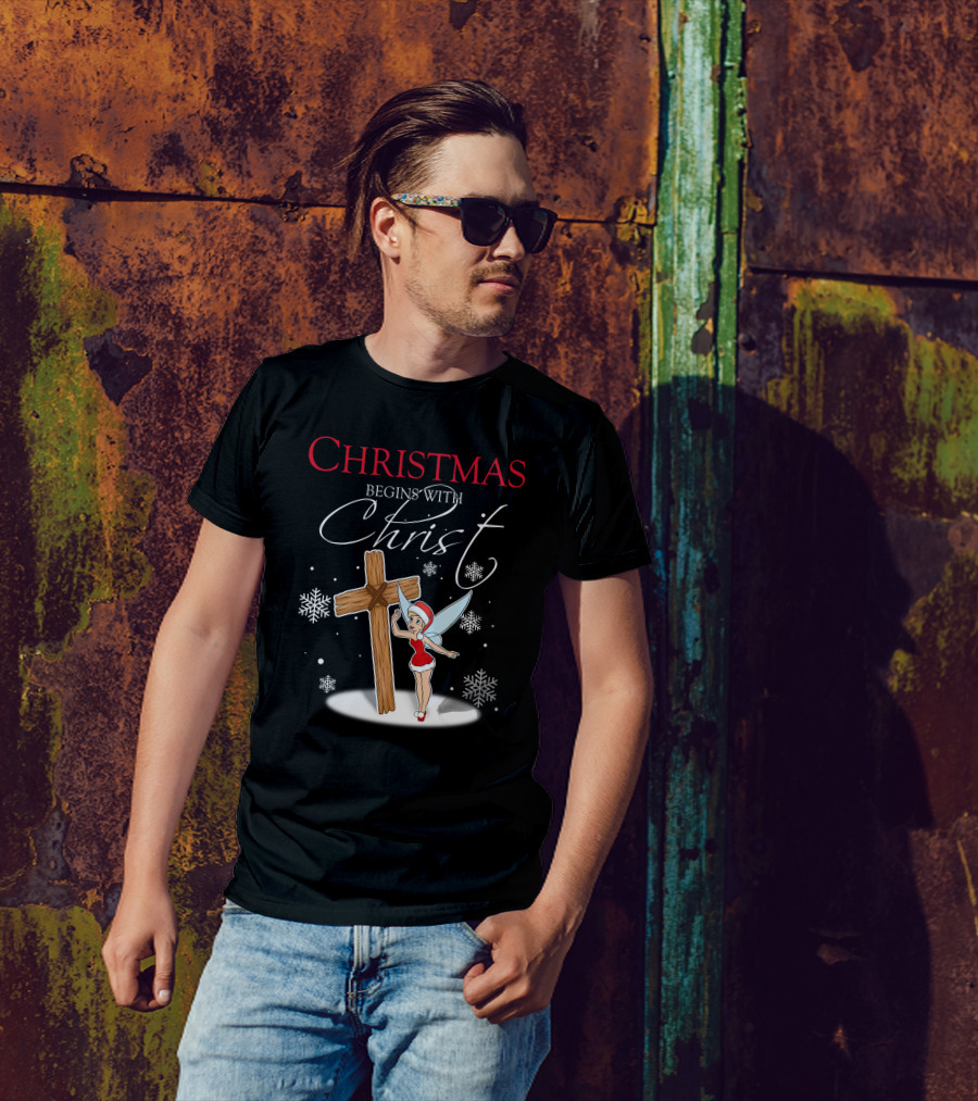 Christmas Begins With Christ Cross Tinker Bell T-Shirt