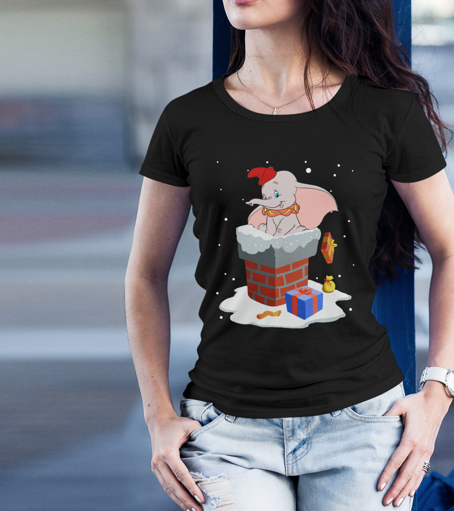 Dumbo Christmas Chimney Presents Snowflakes T-Shirt