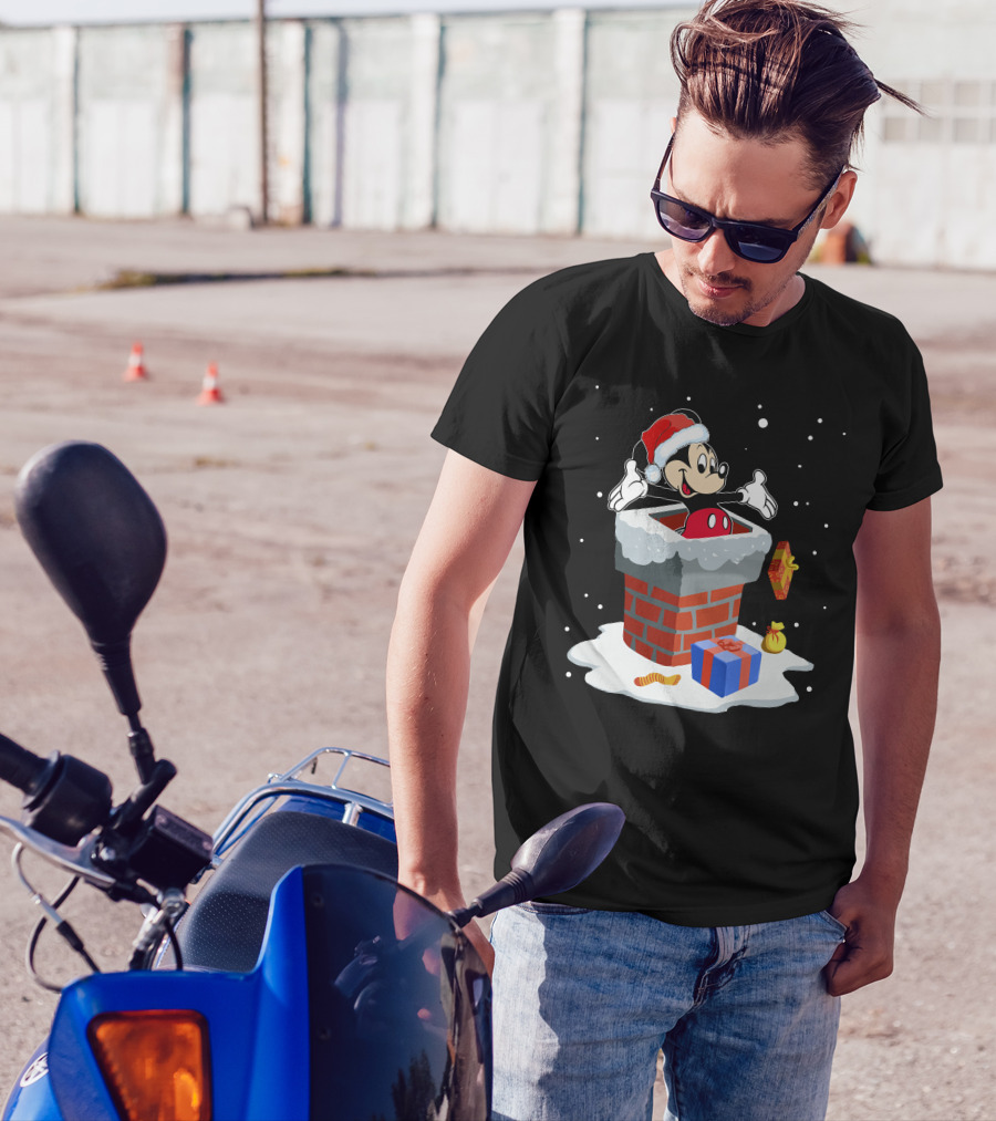 Mickey Mouse Christmas Chimney Santa Hat Snow Gifts T-Shirt