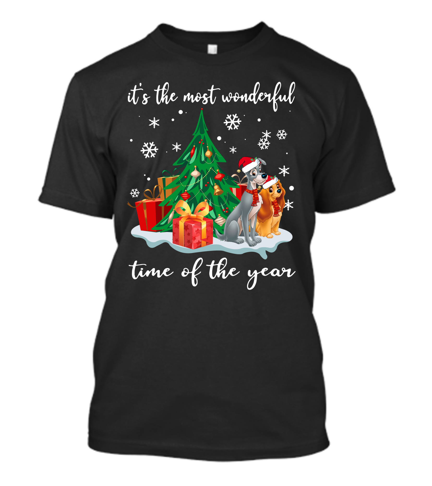 It's The Most Wonderful Time Of The Year Lady And The Tramp Christmas Tree Snowflakes T-Shirt