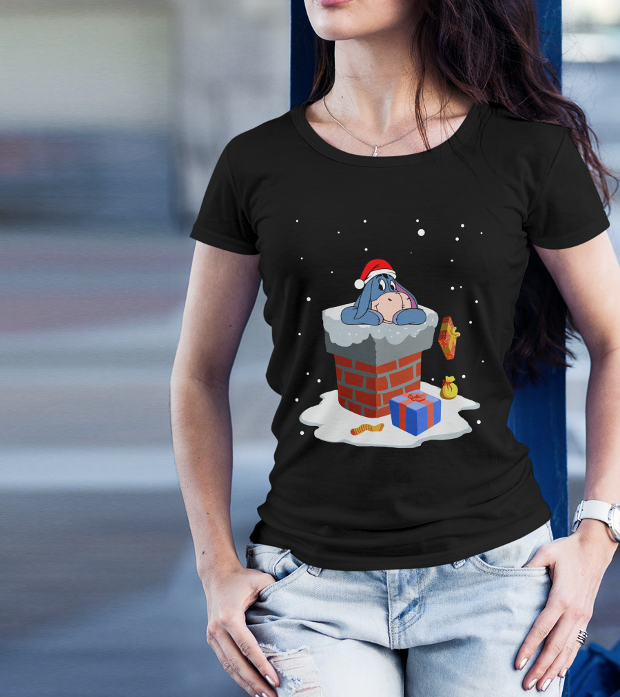 Eeyore Christmas Santa Hat Chimney Presents T-Shirt