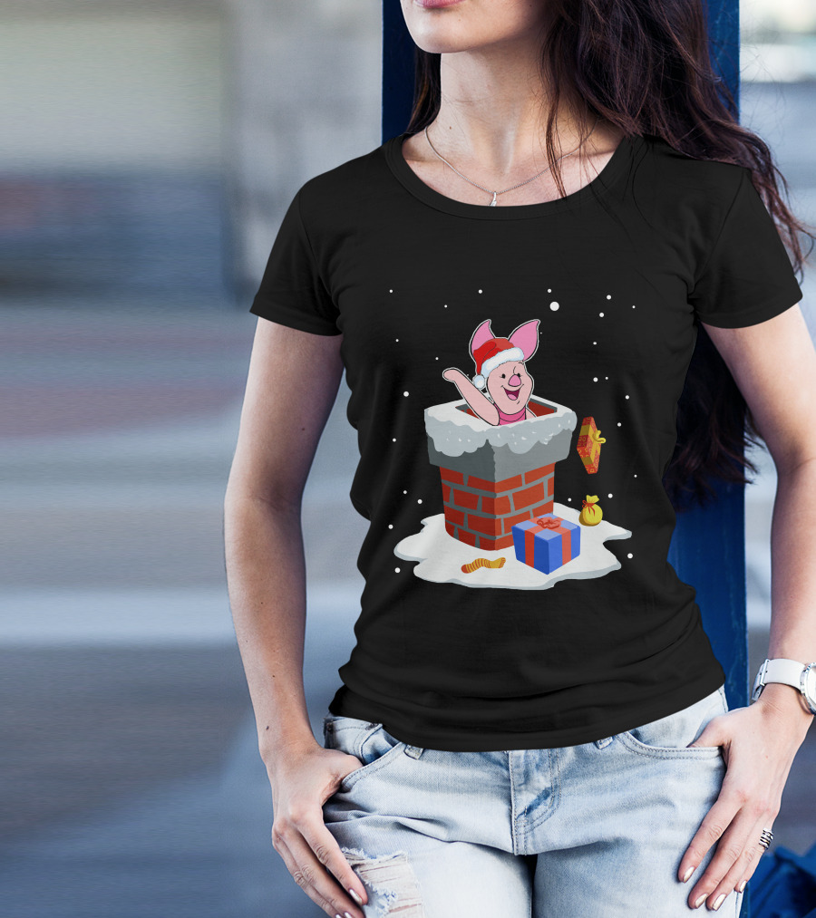 Piglet Santa Christmas Chimney Gifts Snow T-Shirt