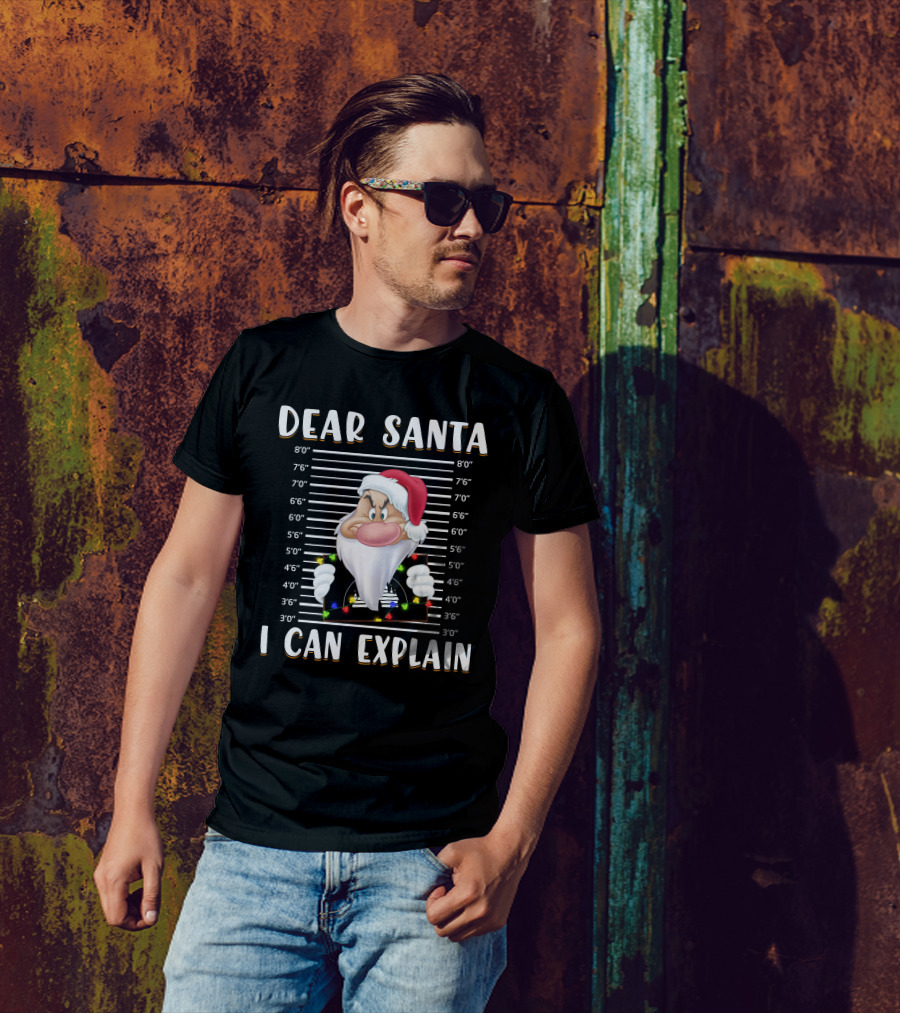 Dear Santa I Can Explain Grumpy Mugshot Christmas Santa Hat T-Shirt