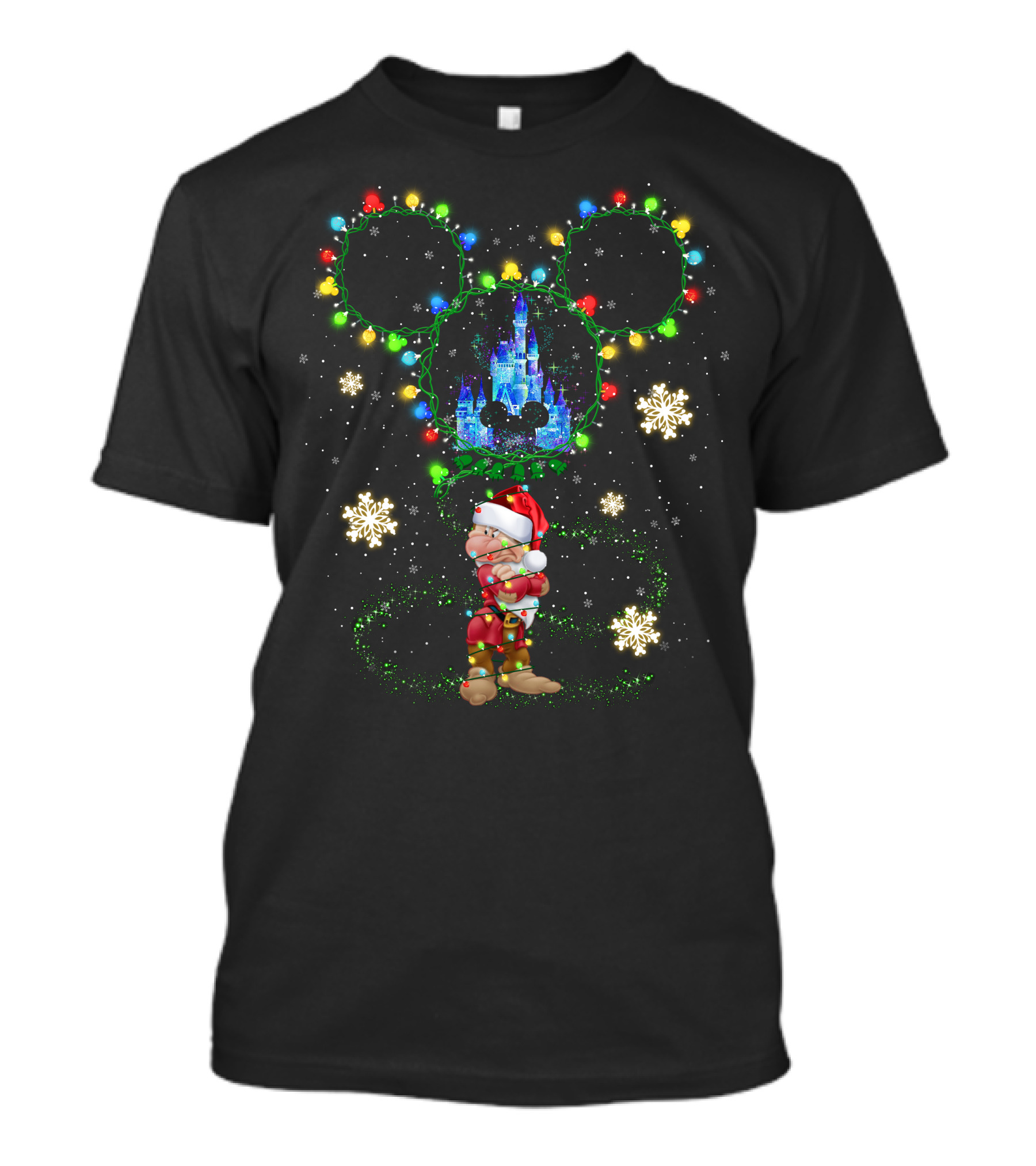 Grumpy Christmas Lights Castle Snowflakes Disney Holiday Magic T-Shirt
