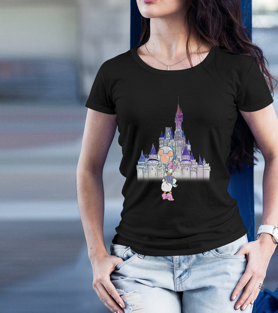 Daisy Duck Holding Mickey Balloon At Disney Castle T-Shirt