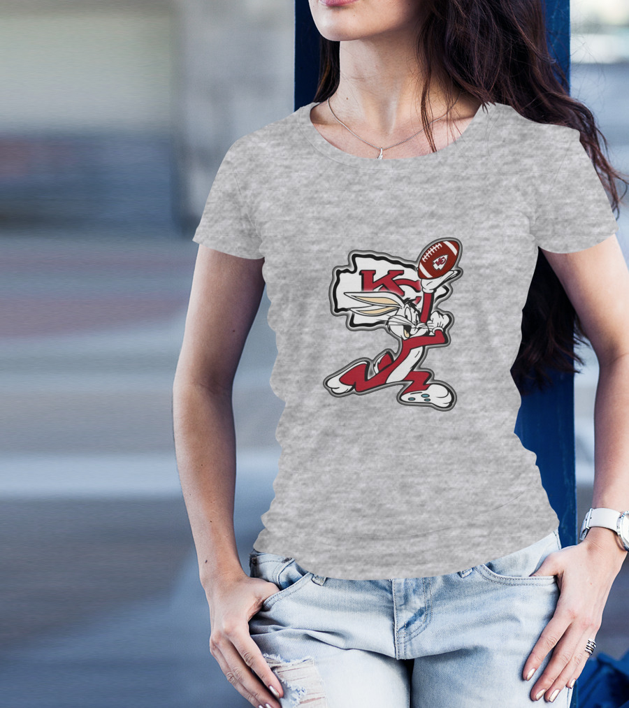 Kansas City Chiefs Bunny Holding Football With Kc T-Shirt
