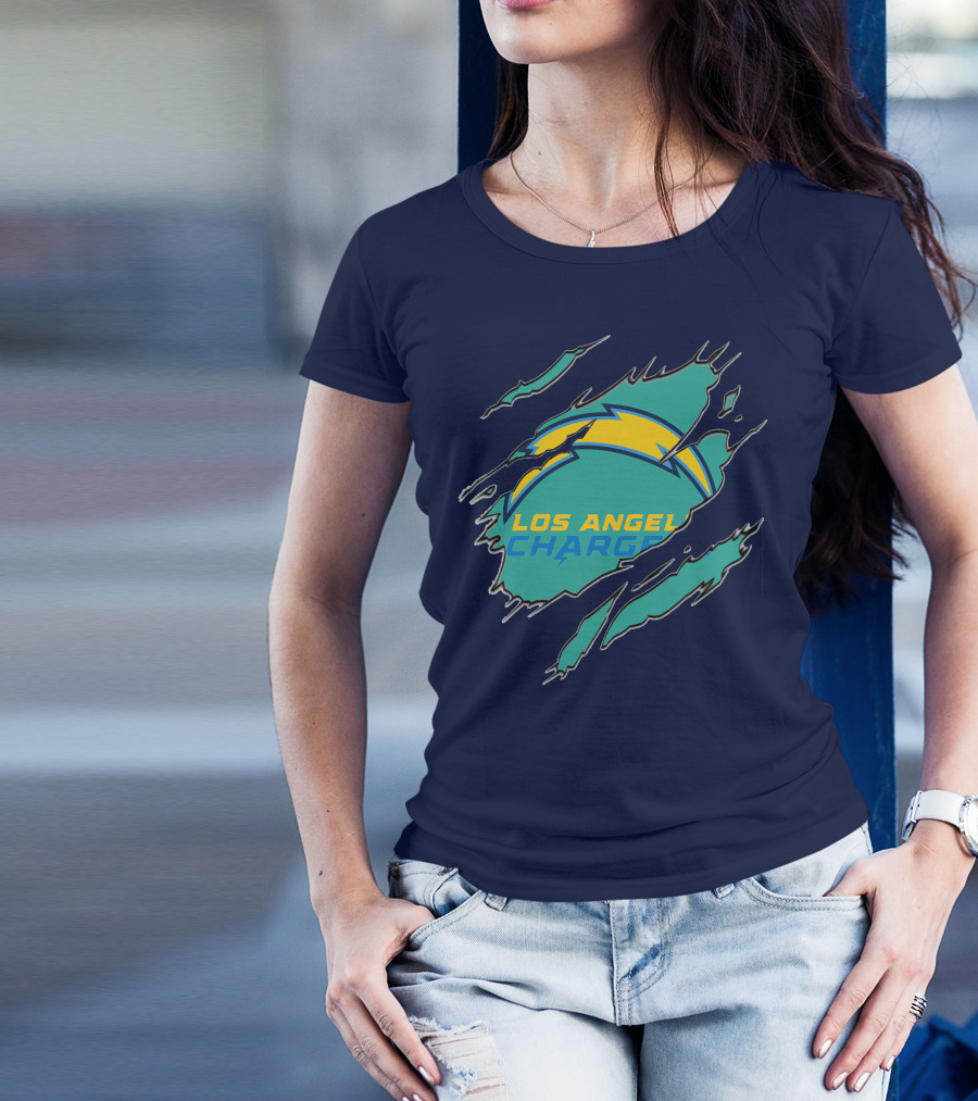Los Angeles Chargers Logo With Bolt Design And Ripped Claw Marks T-Shirt